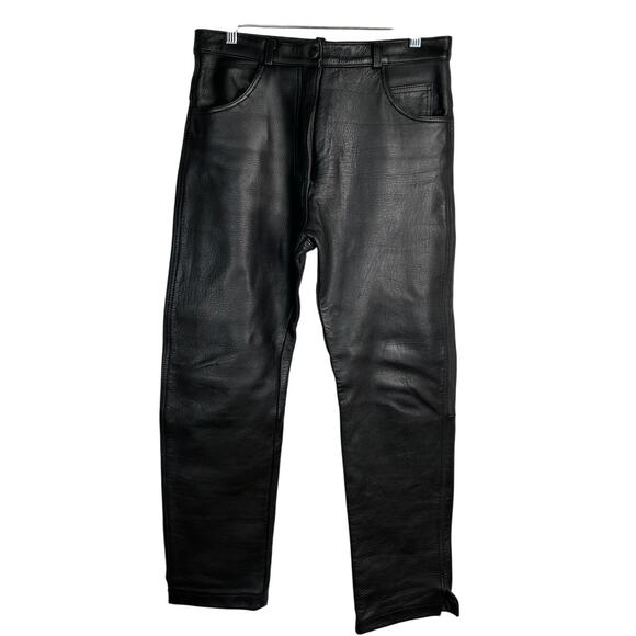 Vintage y2k Womans 8 High Waist Straight Leg Leather Pants Flat Front Crop Black - Picture 3 of 7
